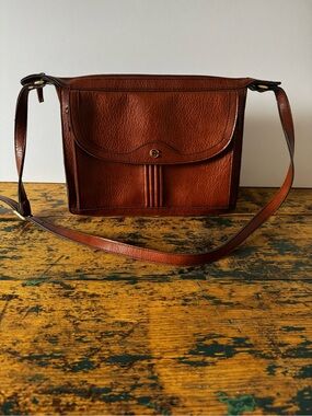 Cornell Brown Leather Handbag with Gold Plate